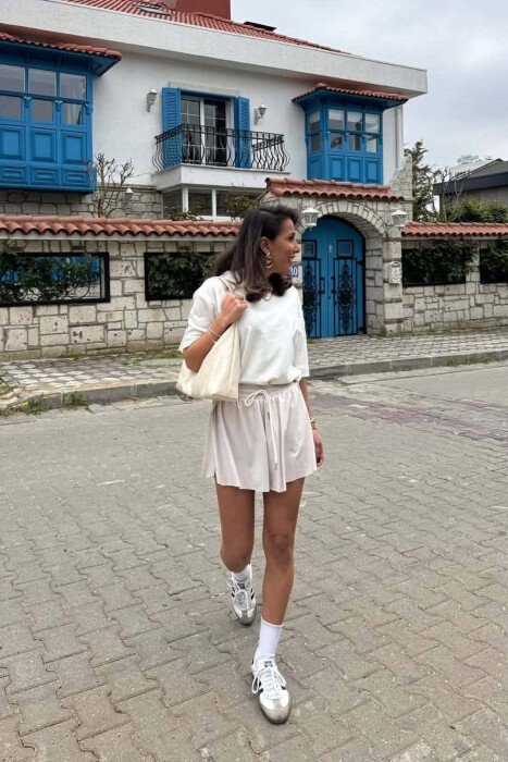 ONE COLOR ELASTIC WAIST WOMAN SHORTS LIGHT BEIGE/BZHZB - 3