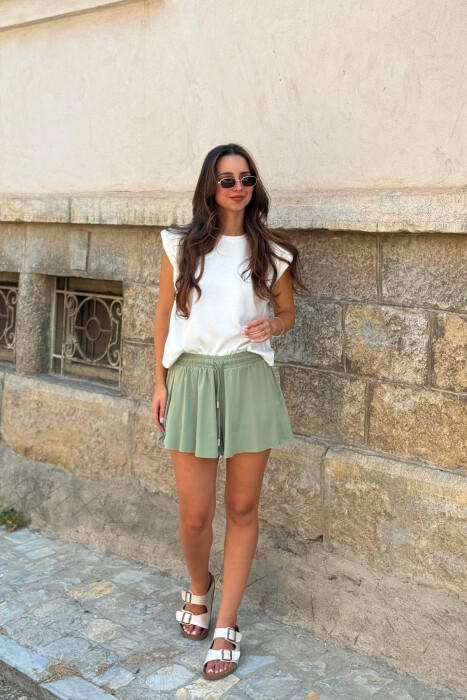 ONE COLOR ELASTIC WAIST WOMAN SHORTS LIGHT GREEN/JEZB - 2