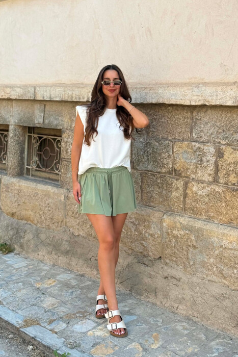 ONE COLOR ELASTIC WAIST WOMAN SHORTS LIGHT GREEN/JEZB - 3