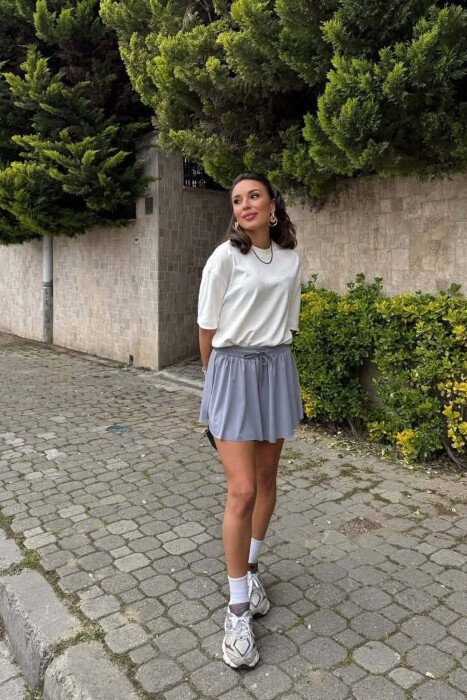 ONE COLOR ELASTIC WAIST WOMAN SHORTS LIGHT GREY/GZ 