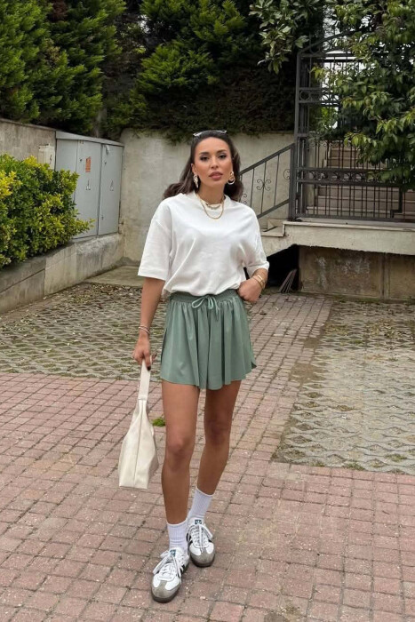 ONE COLOR ELASTIC WAIST WOMAN SHORTS MINT/MENTE - 3