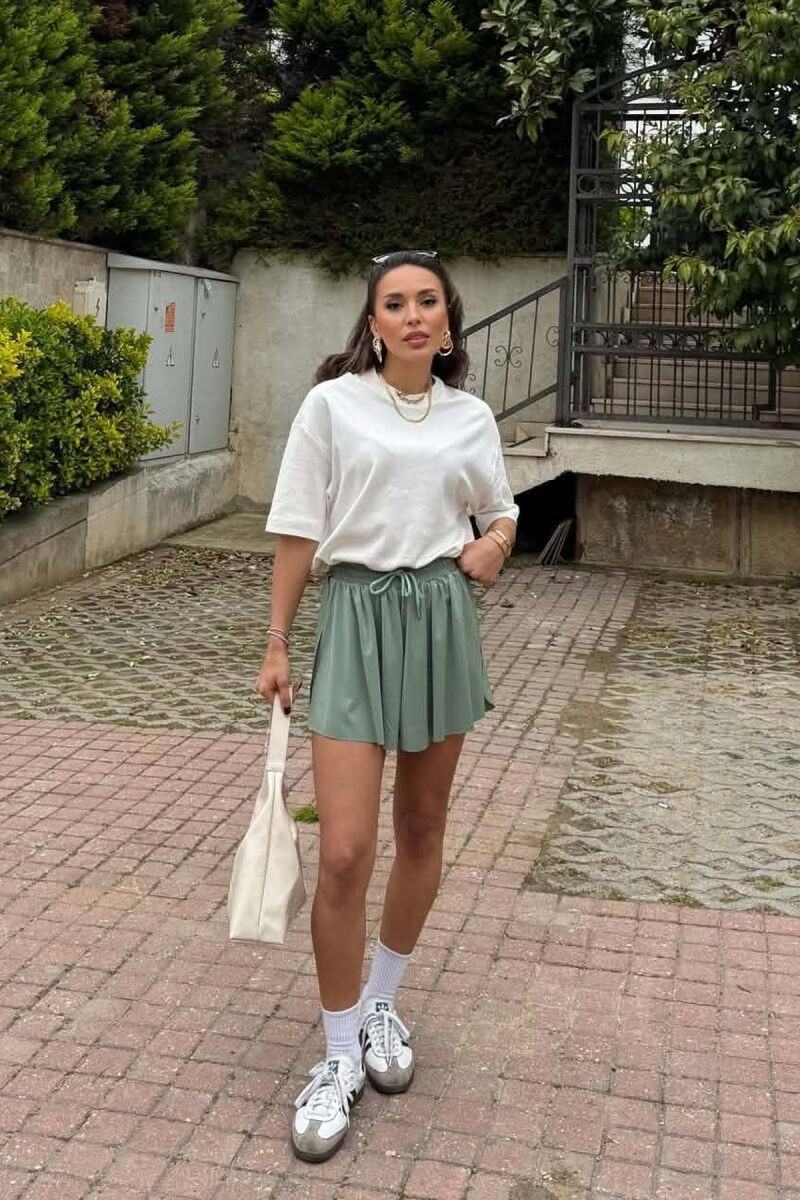 ONE COLOR ELASTIC WAIST WOMAN SHORTS MINT/MENTE - 3