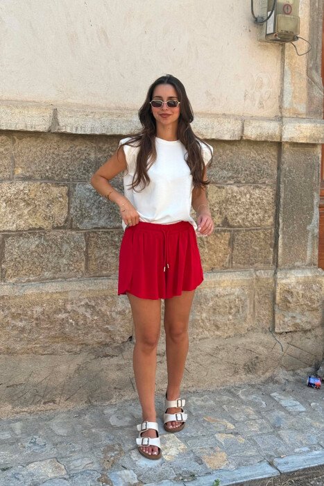 ONE COLOR ELASTIC WAIST WOMAN SHORTS RED/E KUQE 