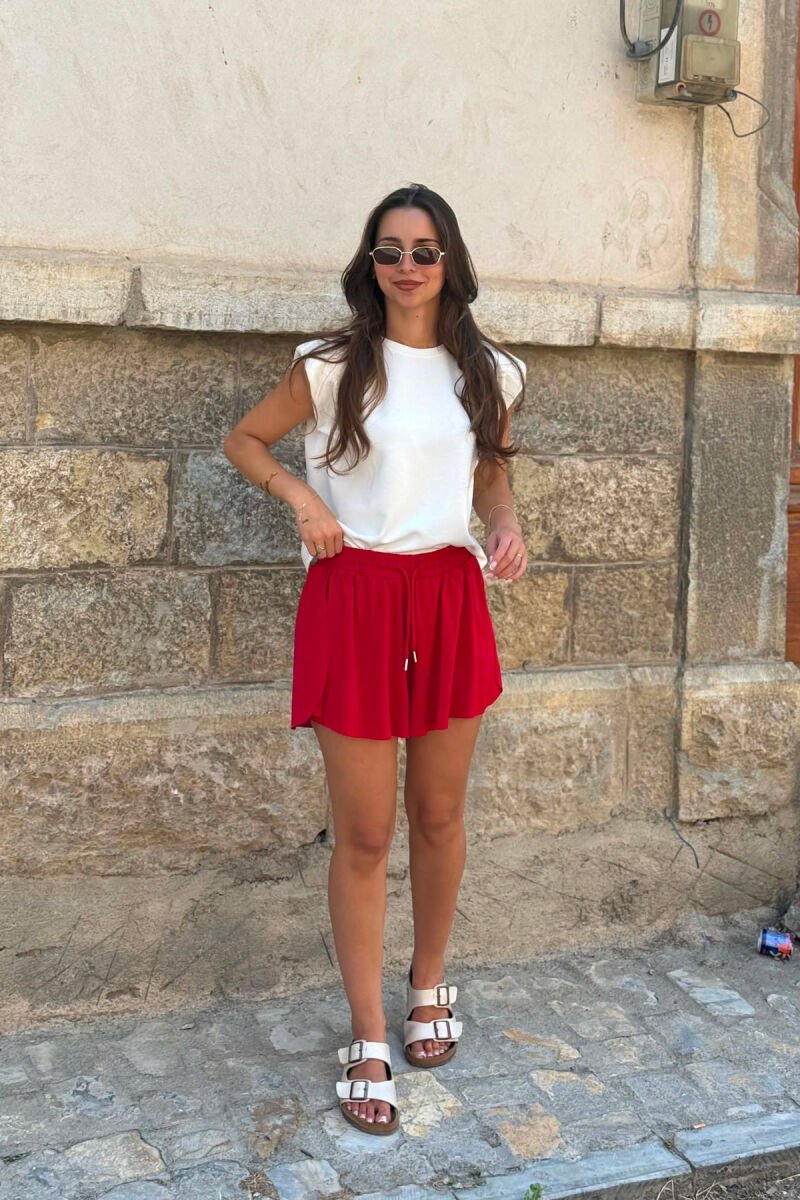 ONE COLOR ELASTIC WAIST WOMAN SHORTS RED/E KUQE - 1