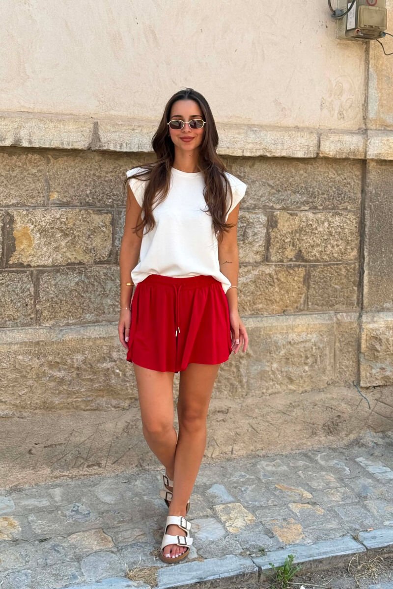 ONE COLOR ELASTIC WAIST WOMAN SHORTS RED/E KUQE - 2