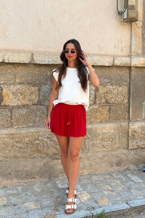ONE COLOR ELASTIC WAIST WOMAN SHORTS RED/E KUQE - 5