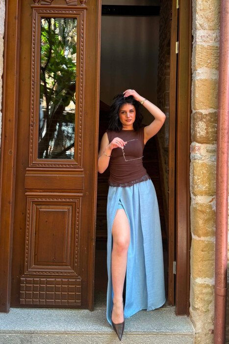 ONE COLOR ELASTIC WAIST WOMAN SKORTS LIGHTBLUE/BZ - 1