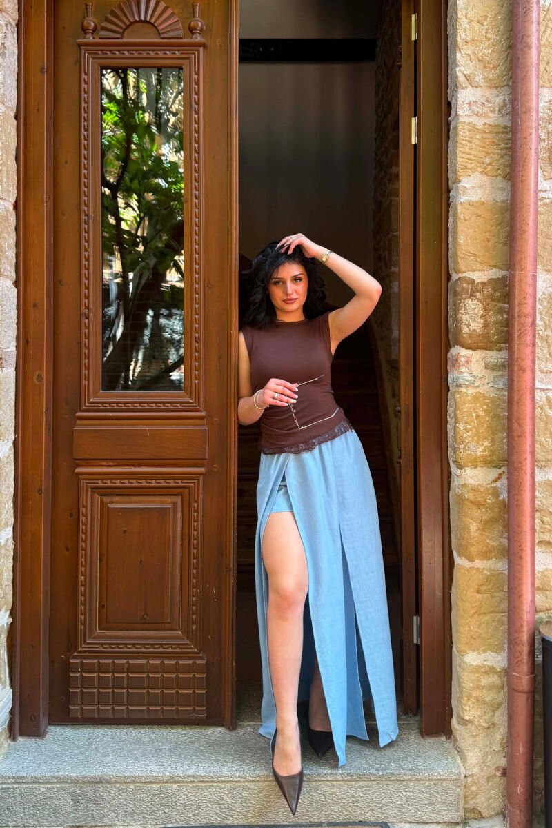 ONE COLOR ELASTIC WAIST WOMAN SKORTS LIGHTBLUE/BZ - 4