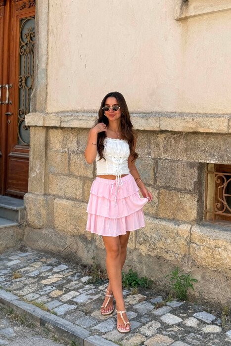 ONE COLOR ELASTIC WAIST WOMAN SKORTS PINK/ROZE - 