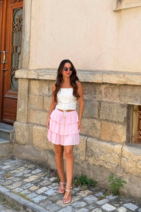 ONE COLOR ELASTIC WAIST WOMAN SKORTS PINK/ROZE - 2