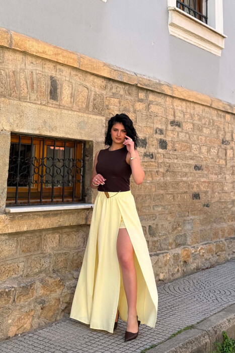 ONE COLOR ELASTIC WAIST WOMAN SKORTS YELLOW/E VERDHE - 2