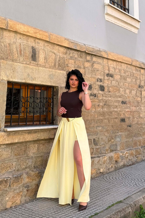 ONE COLOR ELASTIC WAIST WOMAN SKORTS YELLOW/E VERDHE - 4