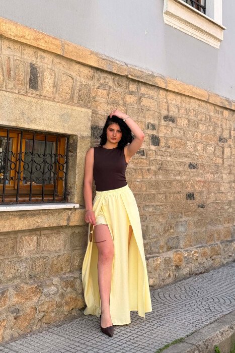 ONE COLOR ELASTIC WAIST WOMAN SKORTS YELLOW/E VERDHE - 7