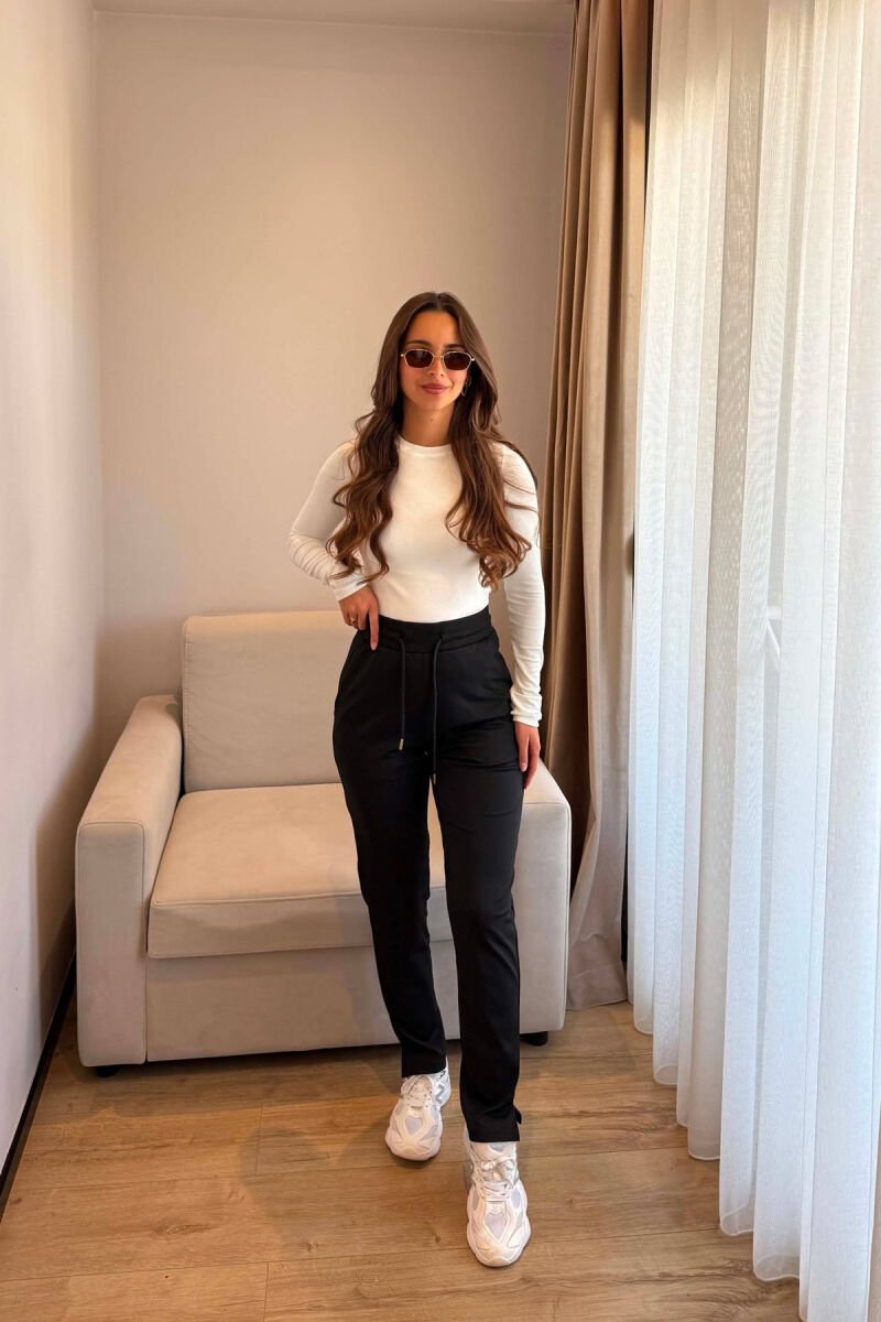 ONE COLOR ELASTIC WAIST WOMAN SWEATPANTS BLACK/ E ZEZE - 2