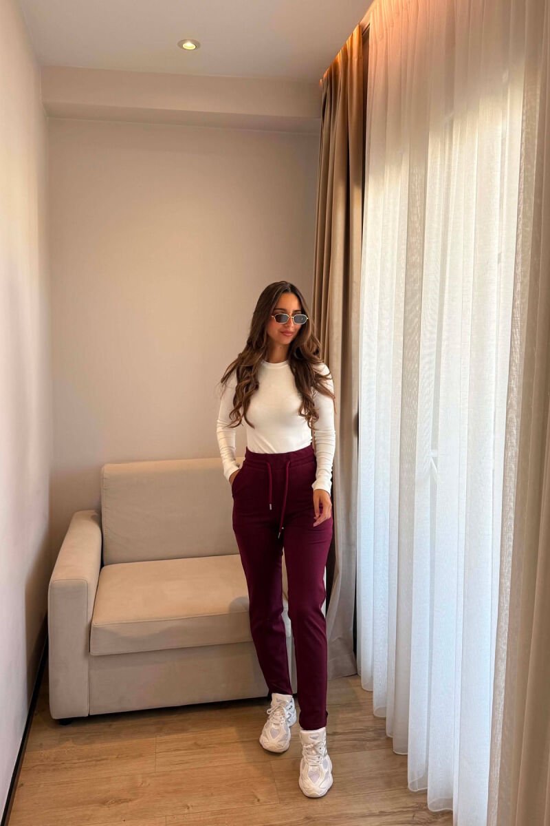 ONE COLOR ELASTIC WAIST WOMAN SWEATPANTS BURGUNDY/VISHNJE - 5