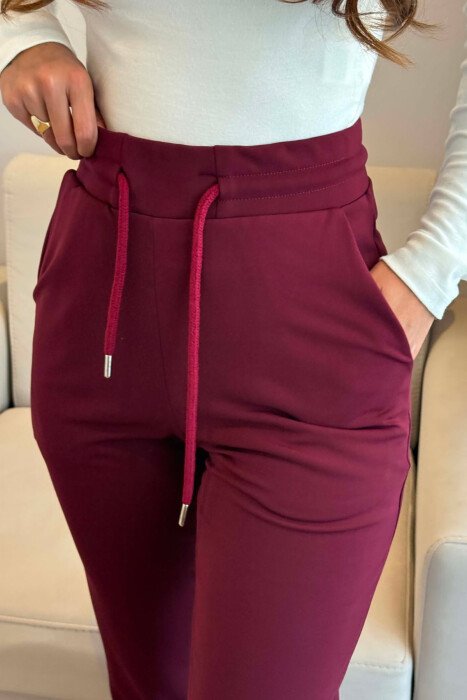 ONE COLOR ELASTIC WAIST WOMAN SWEATPANTS BURGUNDY/VISHNJE - 6