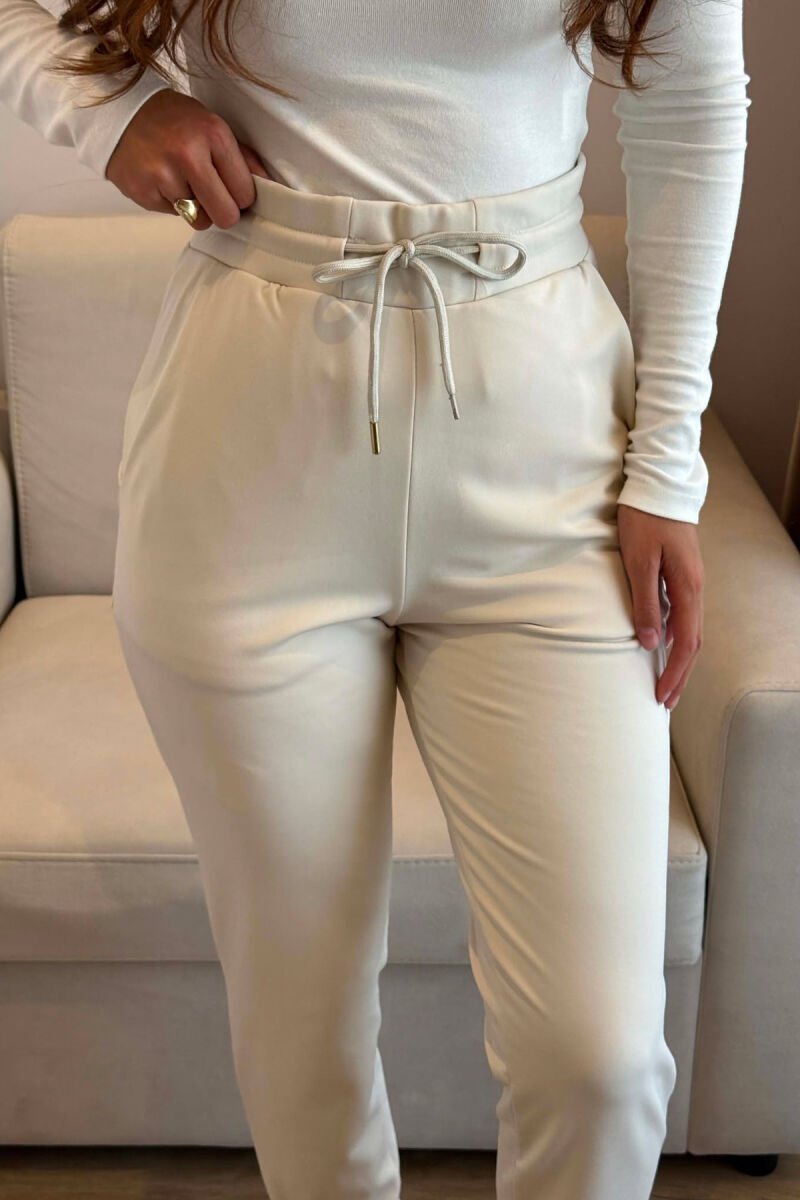 ONE COLOR ELASTIC WAIST WOMAN SWEATPANTS CREAM/KREM - 5