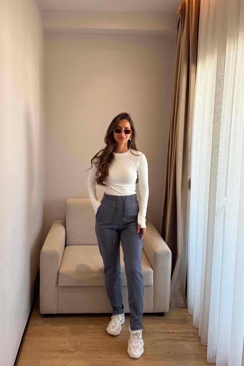 ONE COLOR ELASTIC WAIST WOMAN SWEATPANTS GREY/GRI - 3