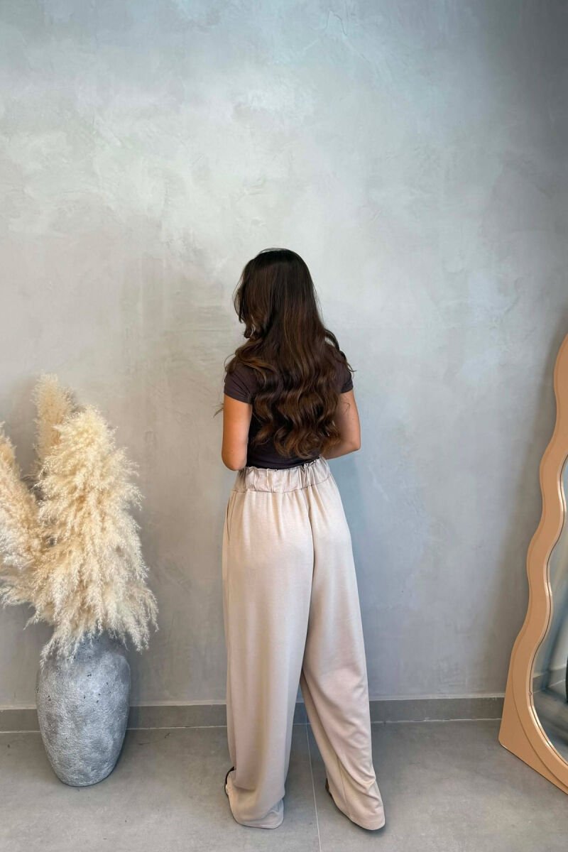 ONE COLOR ELASTIC WAIST WOMAN TROUSERS BEIGE/BEZHE - 3