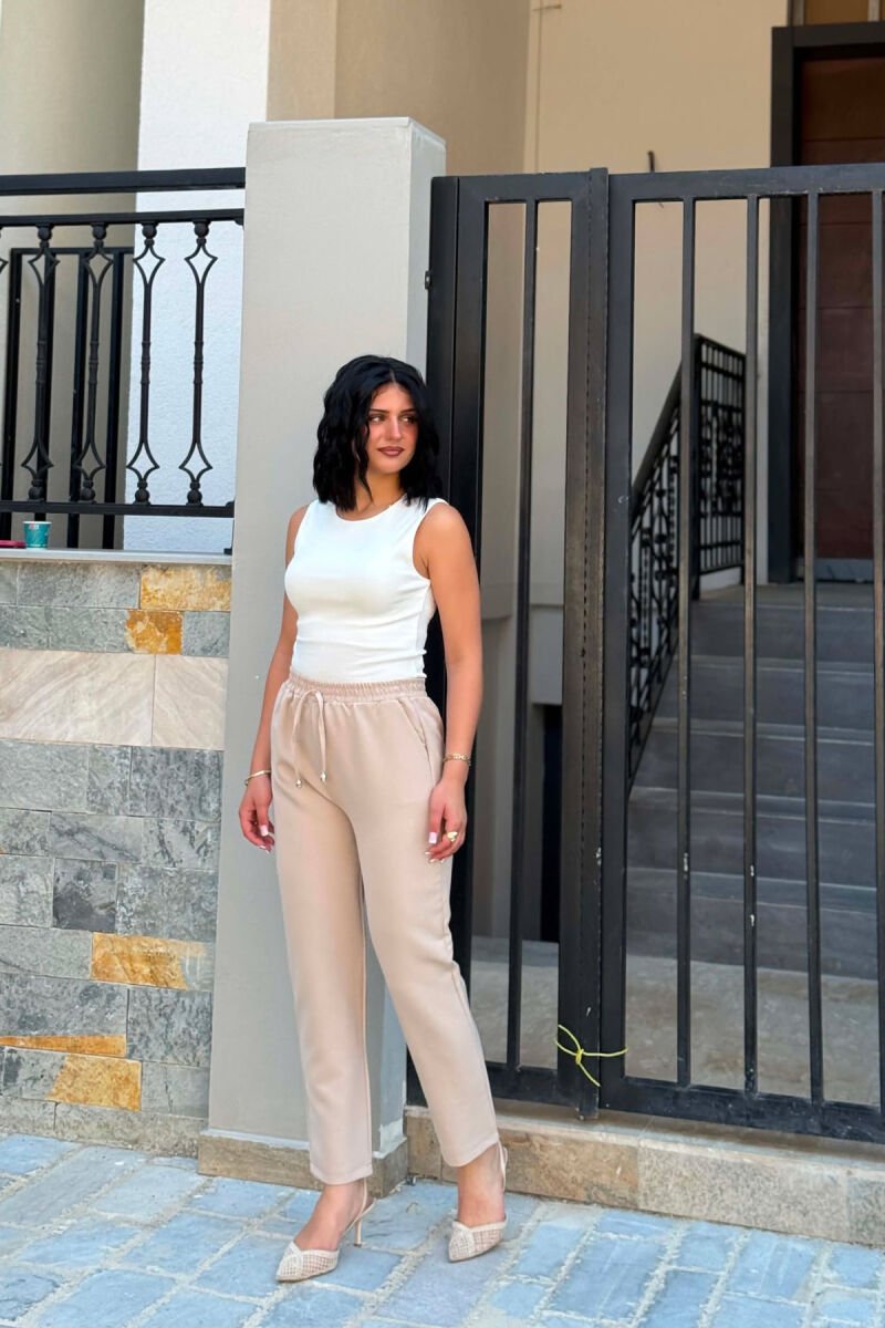 ONE COLOR ELASTIC WAIST WOMAN TROUSERS BEIGE/BEZHE - 2