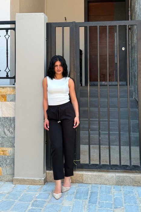 ONE COLOR ELASTIC WAIST WOMAN TROUSERS BLACK/ E ZEZE - 1