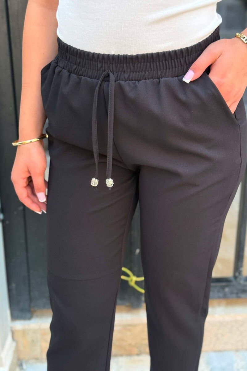 ONE COLOR ELASTIC WAIST WOMAN TROUSERS BLACK/ E ZEZE - 5
