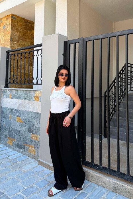 ONE COLOR ELASTIC WAIST WOMAN TROUSERS BLACK/ E ZEZE - 4