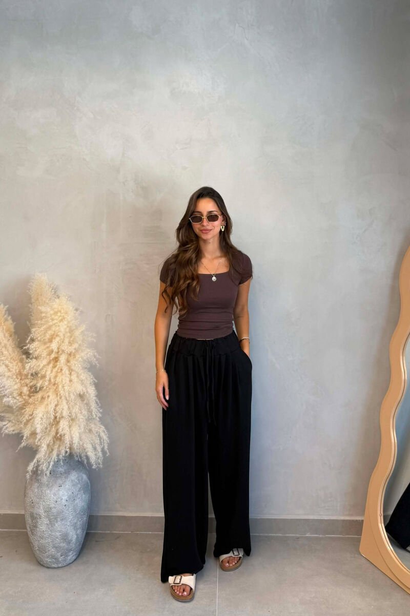 ONE COLOR ELASTIC WAIST WOMAN TROUSERS BLACK/ E ZEZE - 1