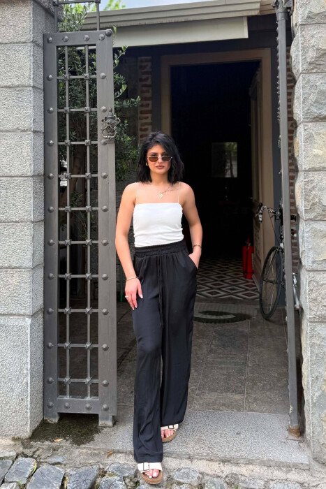 ONE COLOR ELASTIC WAIST WOMAN TROUSERS BLACK/ E ZEZE - 1