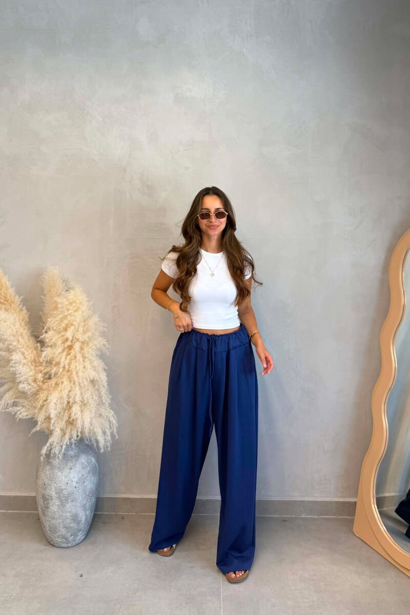 ONE COLOR ELASTIC WAIST WOMAN TROUSERS BLUE/BLU - 1