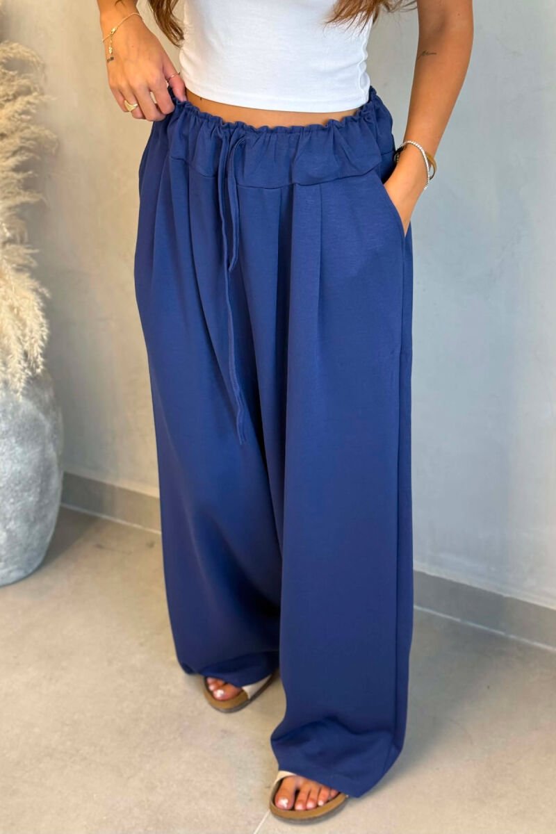 ONE COLOR ELASTIC WAIST WOMAN TROUSERS BLUE/BLU - 4