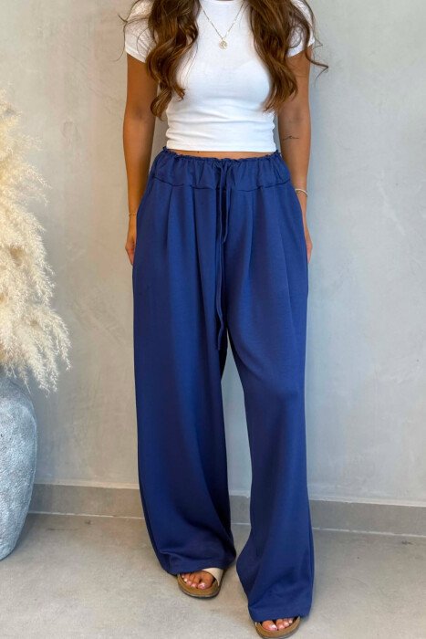 ONE COLOR ELASTIC WAIST WOMAN TROUSERS BLUE/BLU - 5