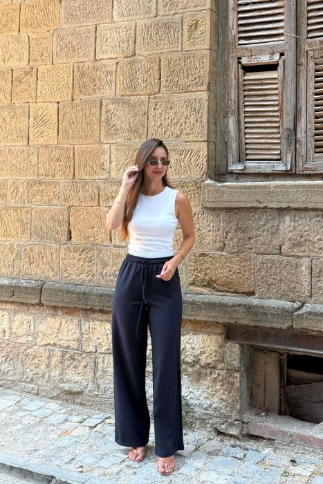ONE COLOR ELASTIC WAIST WOMAN TROUSERS BLUE/BLU - 