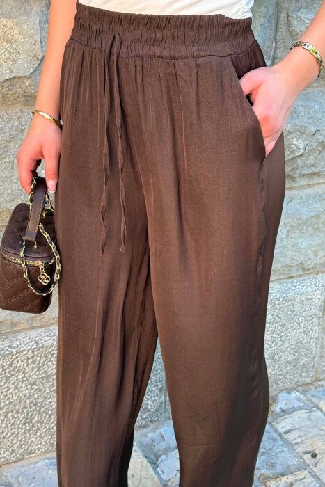 ONE COLOR ELASTIC WAIST WOMAN TROUSERS BROWN/KAFE - 6