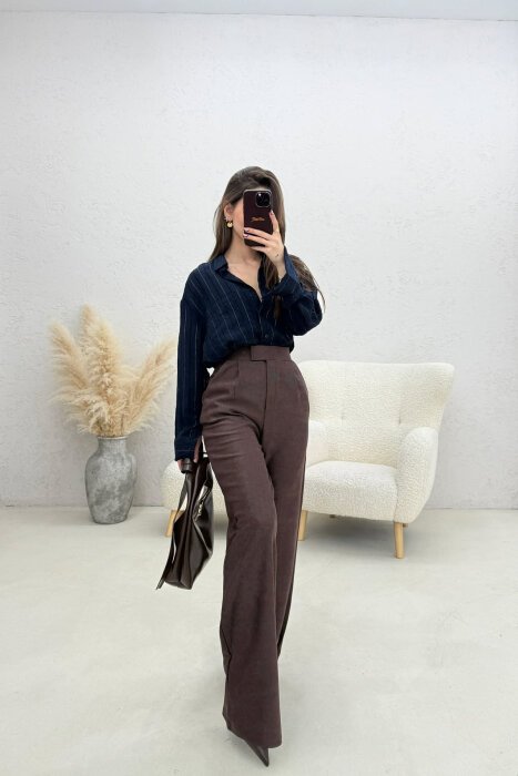 ONE COLOR ELASTIC WAIST WOMAN TROUSERS BROWN/KAFE - 2