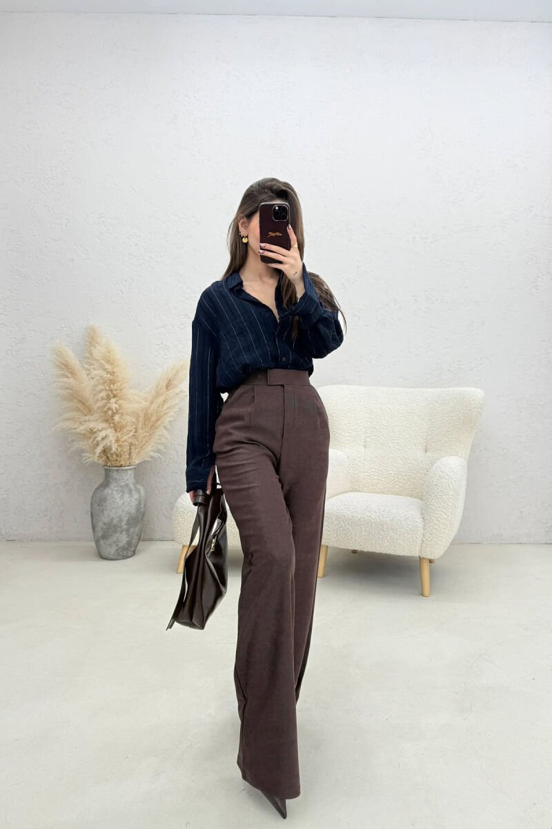 ONE COLOR ELASTIC WAIST WOMAN TROUSERS BROWN/KAFE - 2