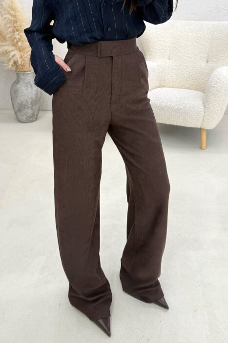 ONE COLOR ELASTIC WAIST WOMAN TROUSERS BROWN/KAFE - 3