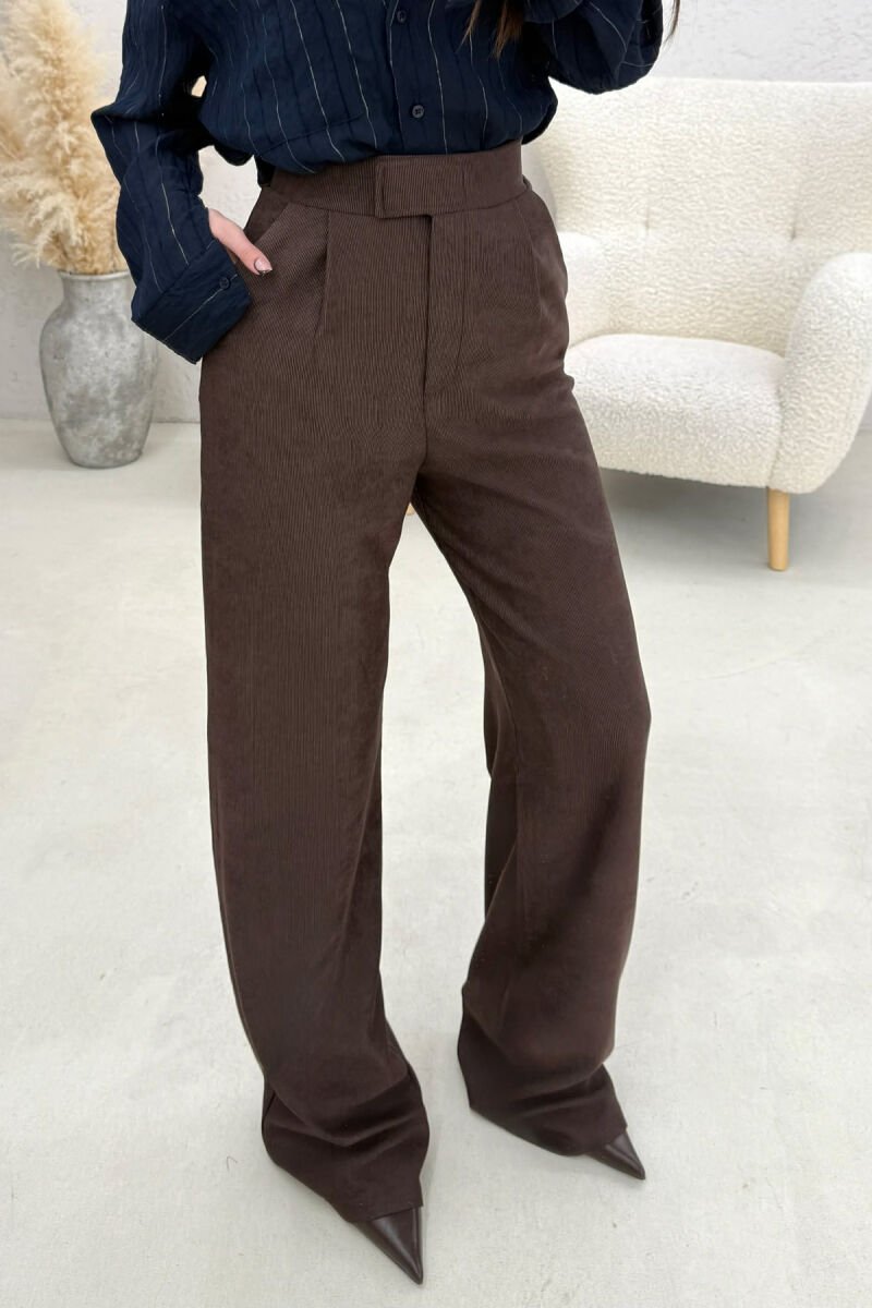 ONE COLOR ELASTIC WAIST WOMAN TROUSERS BROWN/KAFE - 3
