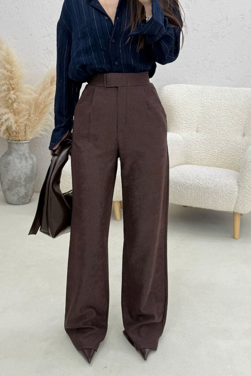 ONE COLOR ELASTIC WAIST WOMAN TROUSERS BROWN/KAFE - 4