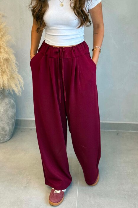 ONE COLOR ELASTIC WAIST WOMAN TROUSERS BURGUNDY/VISHNJE - 2