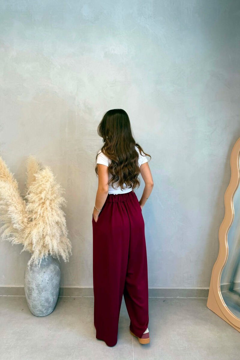ONE COLOR ELASTIC WAIST WOMAN TROUSERS BURGUNDY/VISHNJE - 5
