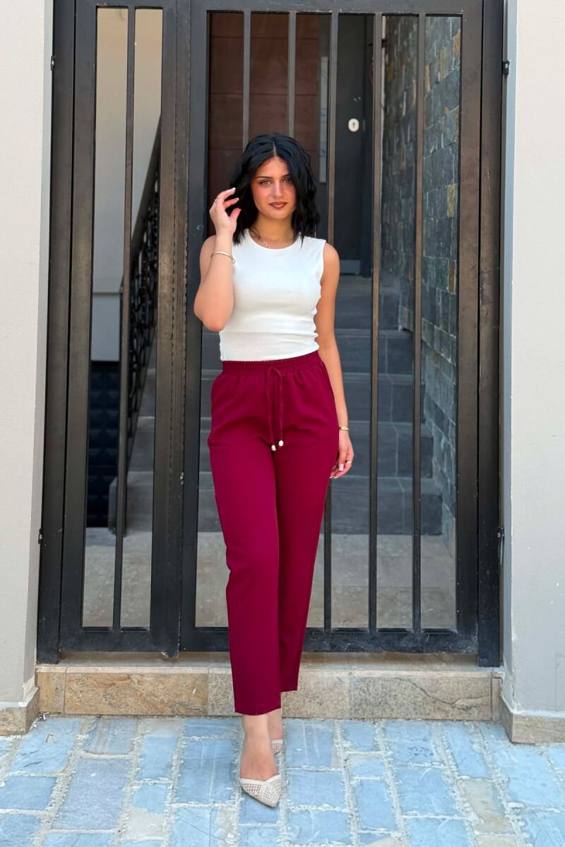 ONE COLOR ELASTIC WAIST WOMAN TROUSERS BURGUNDY/VISHNJE - 2