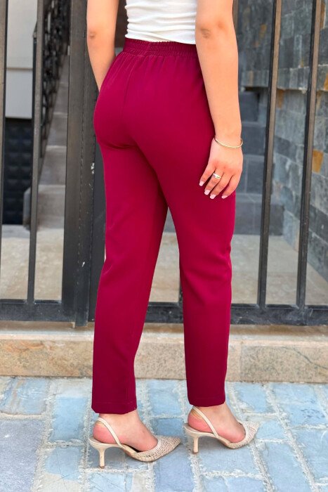 ONE COLOR ELASTIC WAIST WOMAN TROUSERS BURGUNDY/VISHNJE - 6