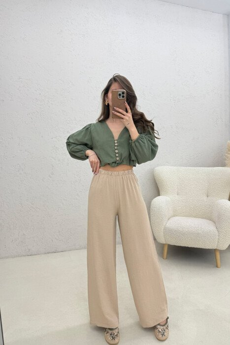 ONE COLOR ELASTIC WAIST WOMAN TROUSERS DARK BEIGE/BEZHE ERRET - 1