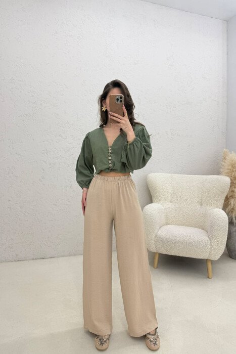 ONE COLOR ELASTIC WAIST WOMAN TROUSERS DARK BEIGE/BEZHE ERRET - 2