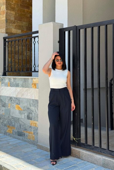 ONE COLOR ELASTIC WAIST WOMAN TROUSERS DARK BLUE/BEE - 