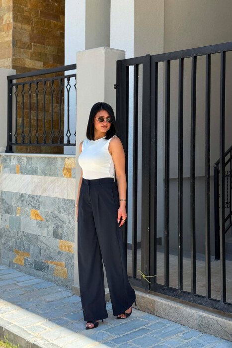 ONE COLOR ELASTIC WAIST WOMAN TROUSERS DARK BLUE/BEE - 2