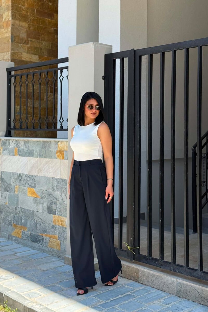 ONE COLOR ELASTIC WAIST WOMAN TROUSERS DARK BLUE/BEE - 2