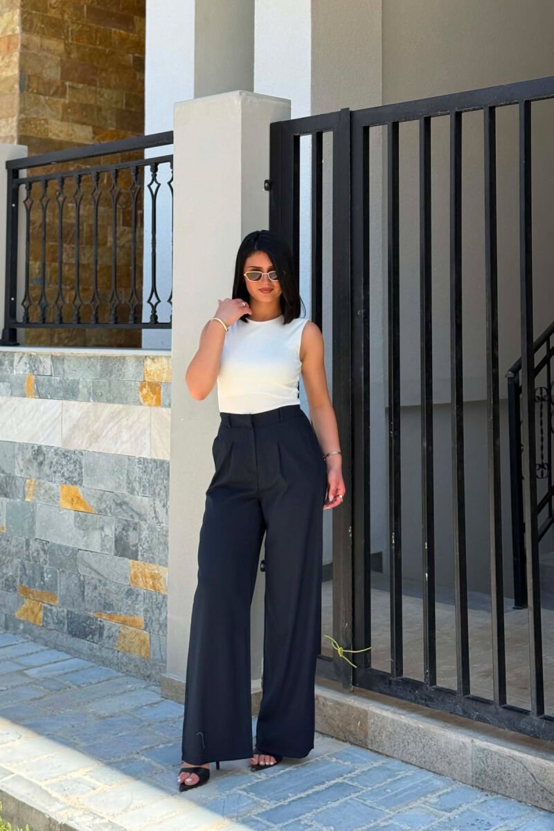 ONE COLOR ELASTIC WAIST WOMAN TROUSERS DARK BLUE/BEE - 3