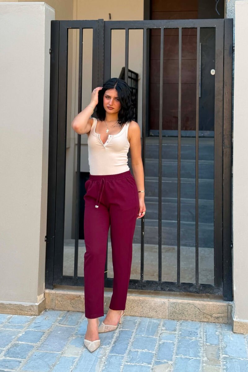 ONE COLOR ELASTIC WAIST WOMAN TROUSERS DARK BURGUNDY/VISHNJE E ERRET - 3